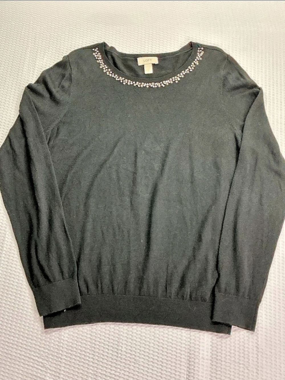 LOFT Beaded Neckline Sweater Black Size XL